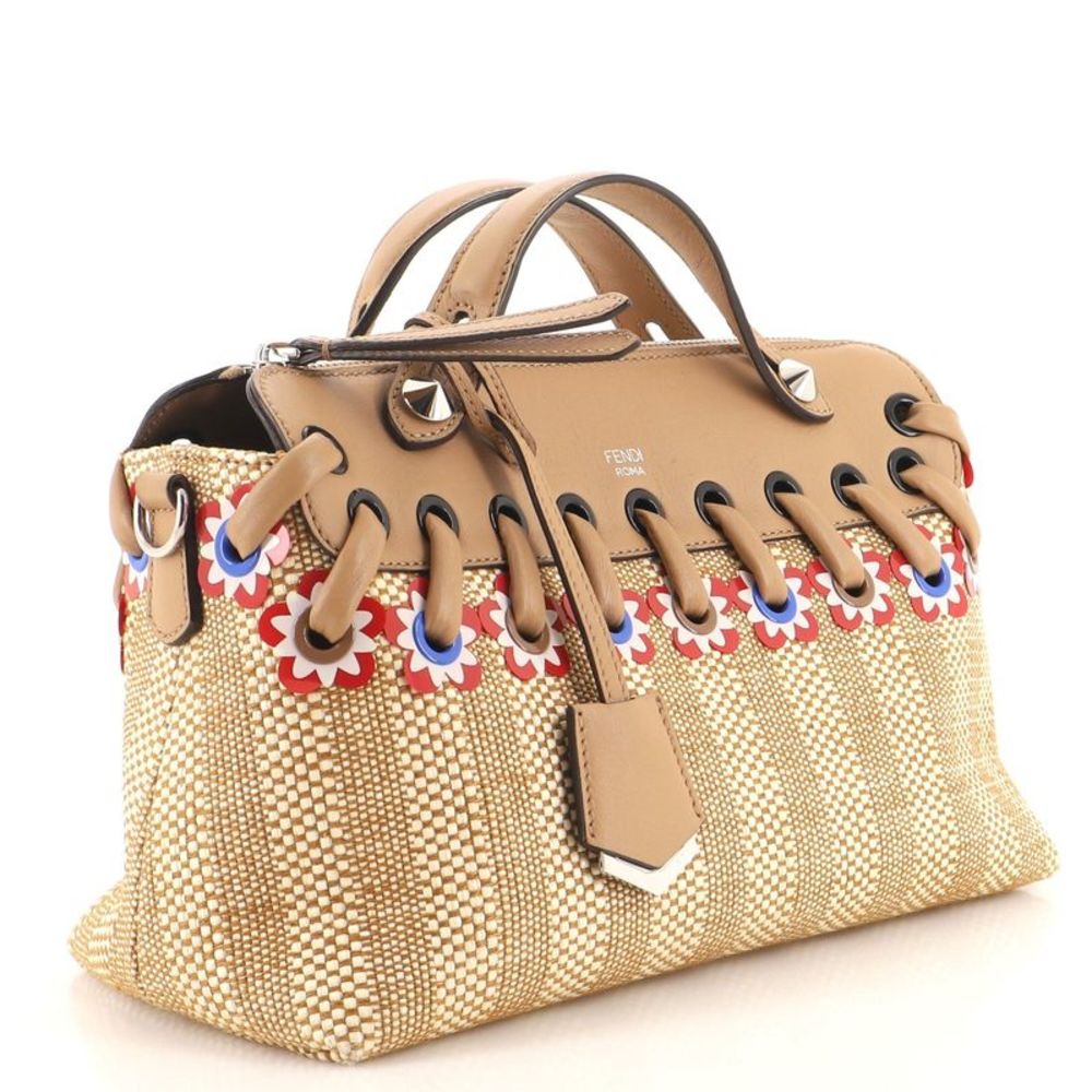Fendi By The Way Satchel Embellished Raffia with Whipstitch Leather Small - Picture 3 of 9